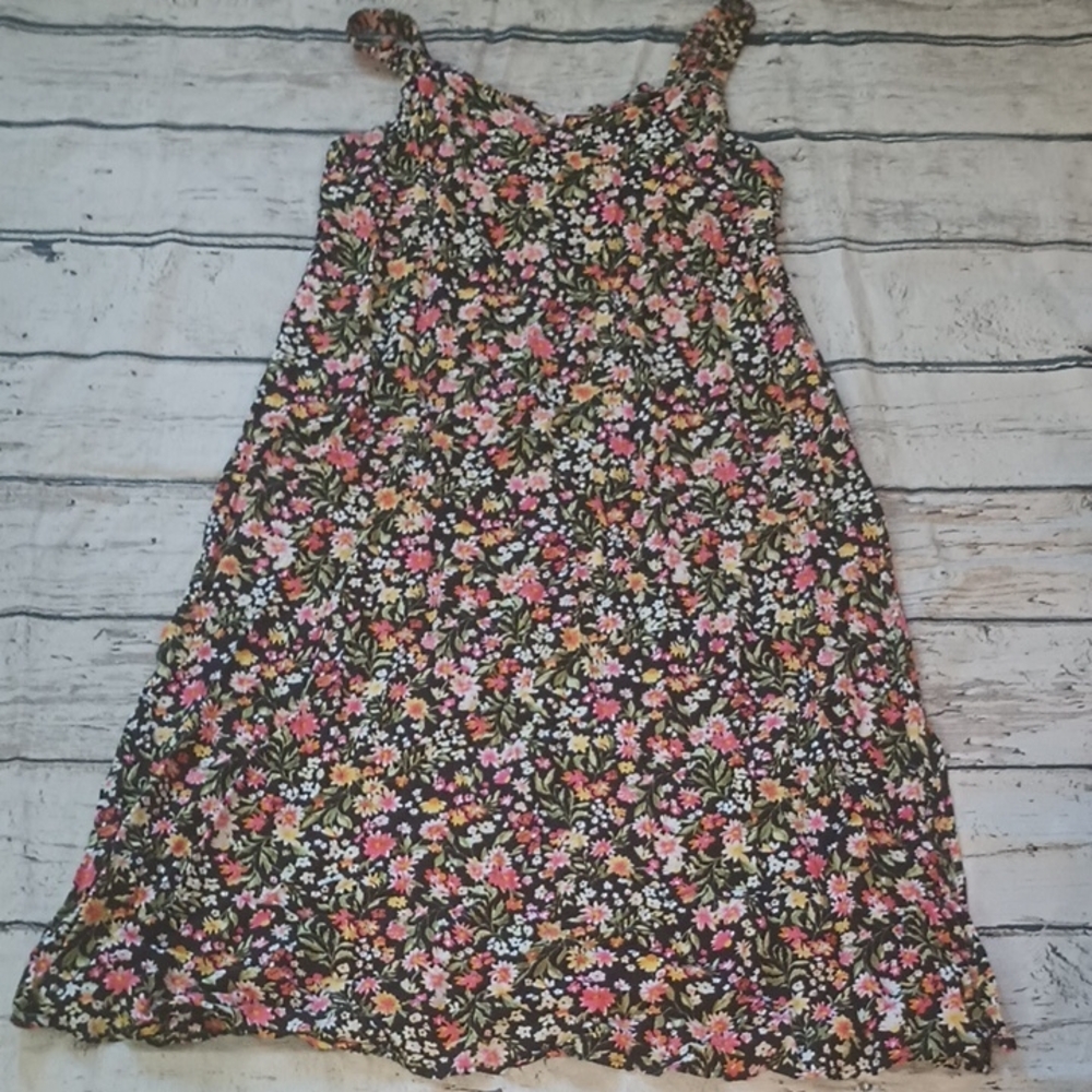 Harlow & Rose Black Pink Floral Print Midi Dress XL